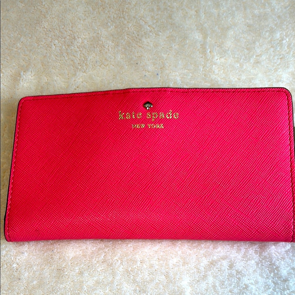 Kate ♠️ Spade Staci Slim Bifold Pink w/ Gold Accents Saffiano Leather Wallet